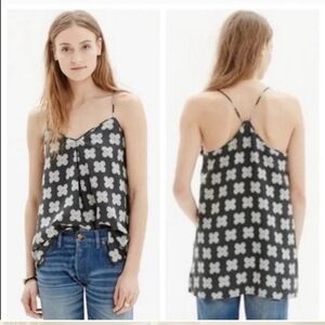 Madewell Silk Black White Clover Print Racerback Tank Top Size 10